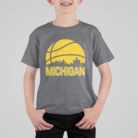 Vintage Michigan Skyline T Shirt For Kid Basketball Lover Gift