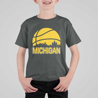 Vintage Michigan Skyline T Shirt For Kid Basketball Lover Gift