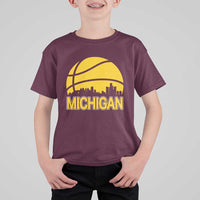 Vintage Michigan Skyline T Shirt For Kid Basketball Lover Gift