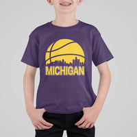 Vintage Michigan Skyline T Shirt For Kid Basketball Lover Gift