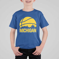 Vintage Michigan Skyline T Shirt For Kid Basketball Lover Gift