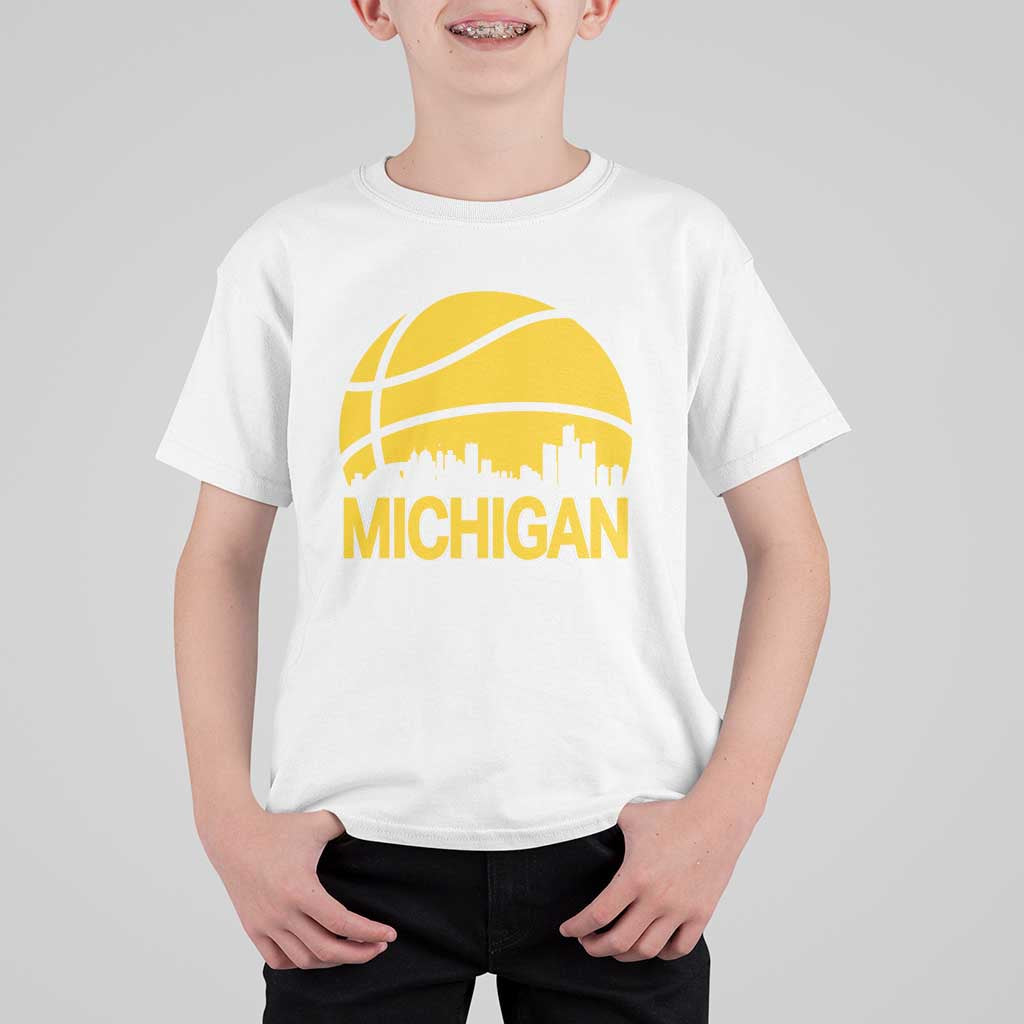Vintage Michigan Skyline T Shirt For Kid Basketball Lover Gift