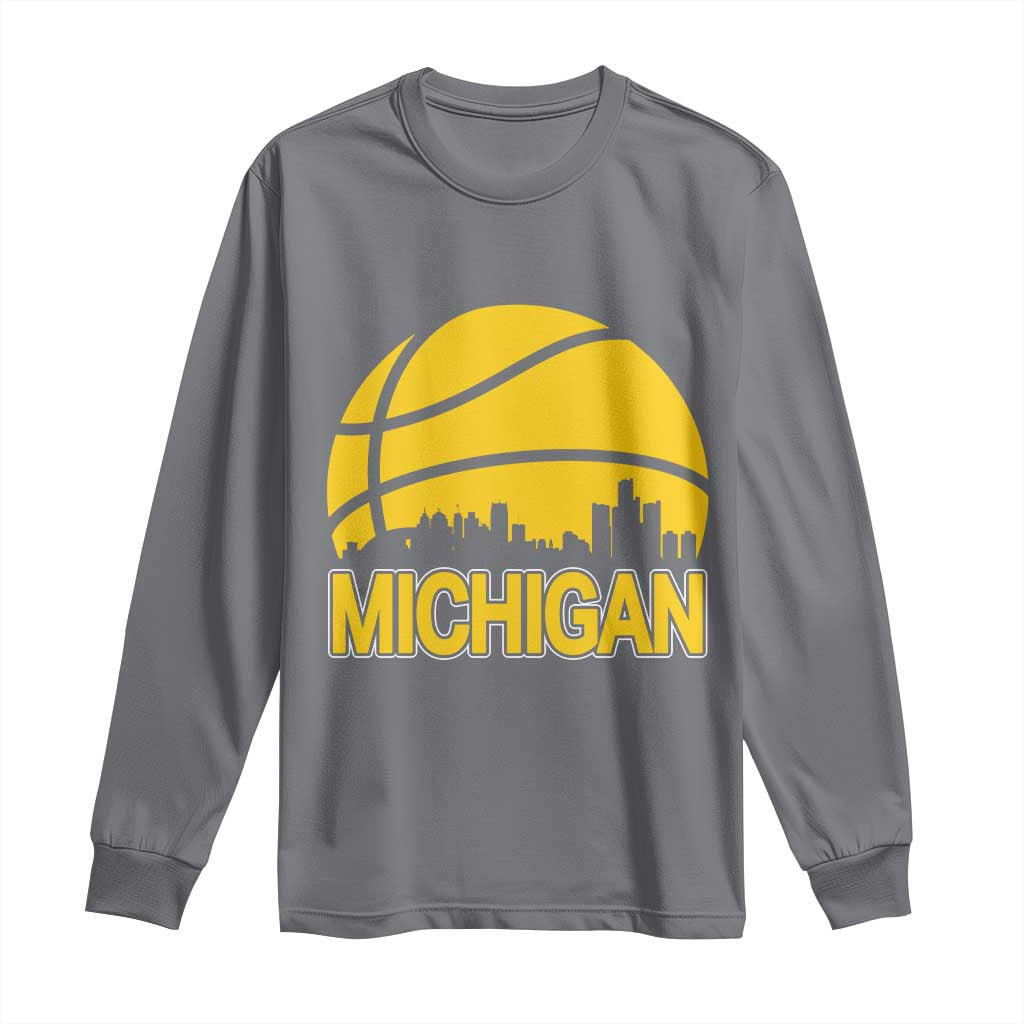 Vintage Michigan Skyline Long Sleeve Shirt Basketball Lover Gift