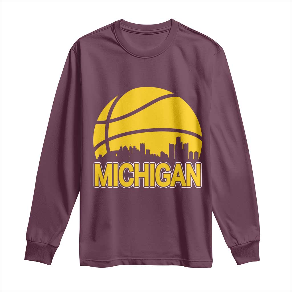 Vintage Michigan Skyline Long Sleeve Shirt Basketball Lover Gift