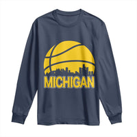 Vintage Michigan Skyline Long Sleeve Shirt Basketball Lover Gift