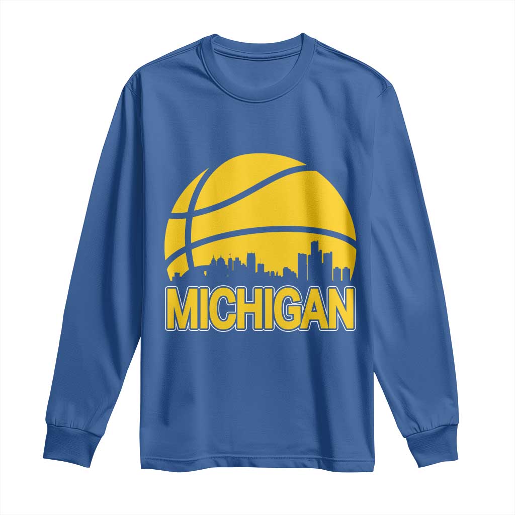 Vintage Michigan Skyline Long Sleeve Shirt Basketball Lover Gift