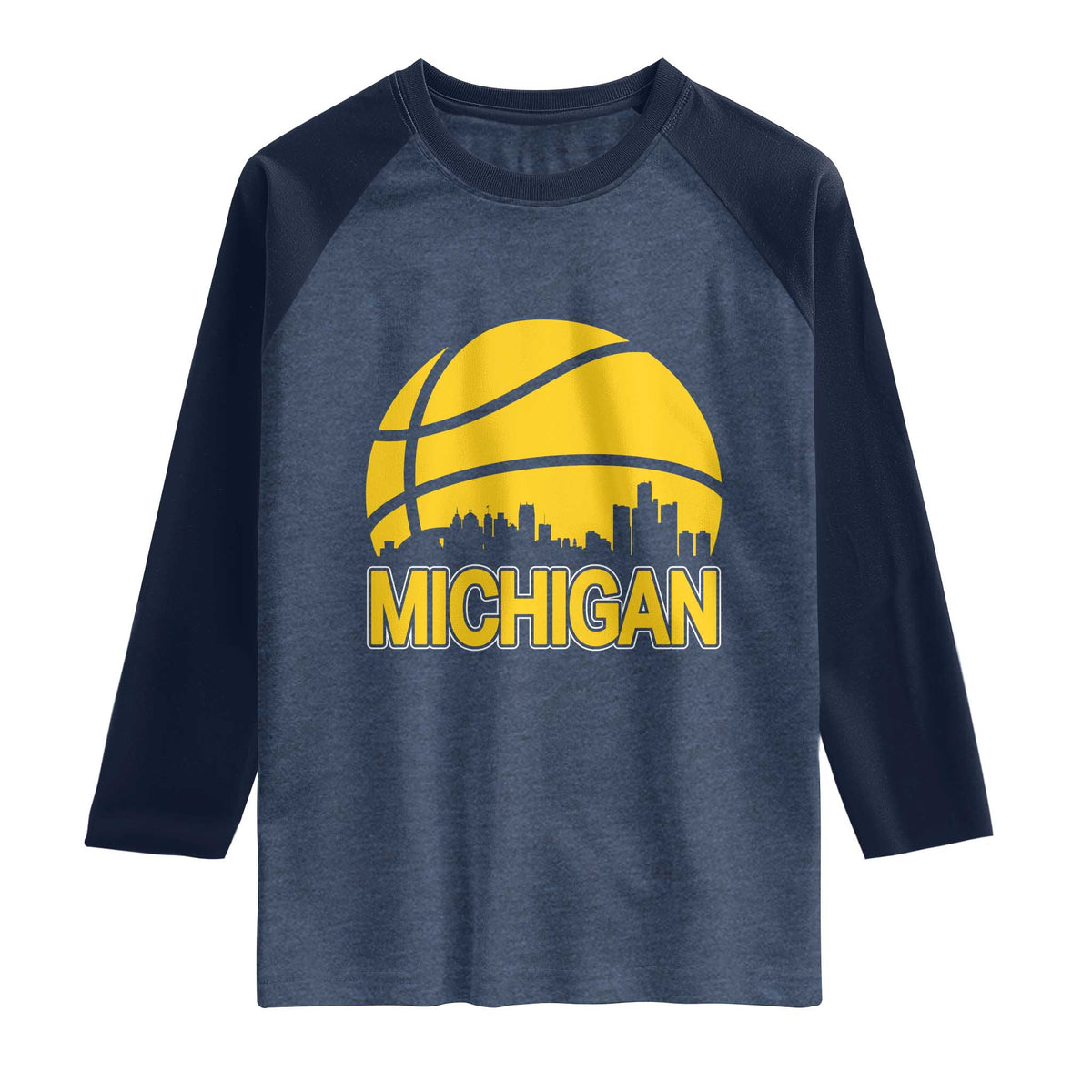 Vintage Michigan Skyline Raglan Shirt Basketball Lover Gift