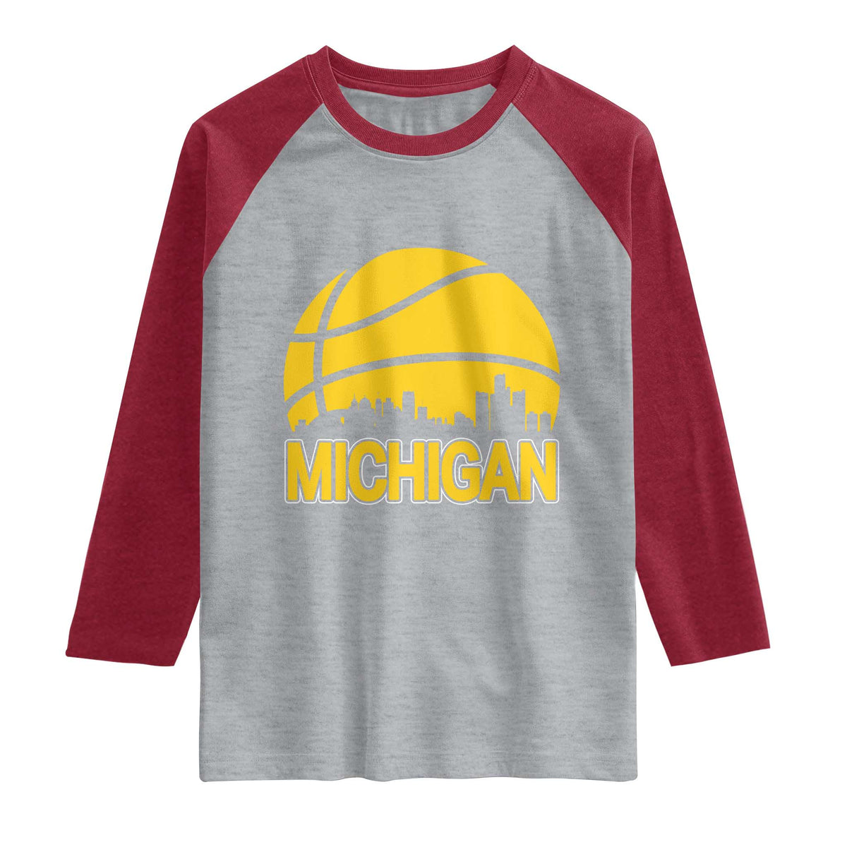 Vintage Michigan Skyline Raglan Shirt Basketball Lover Gift