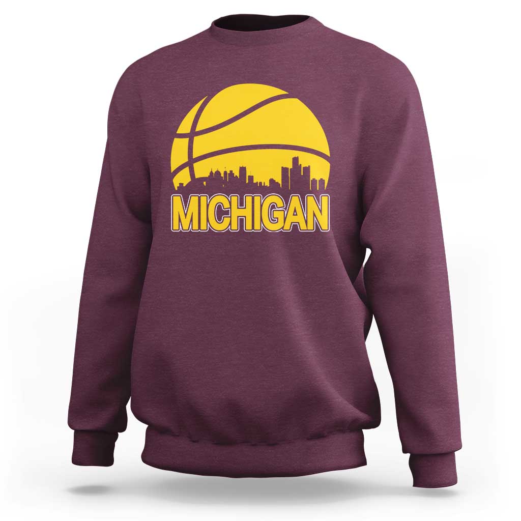 Vintage Michigan Skyline Sweatshirt Basketball Lover Gift