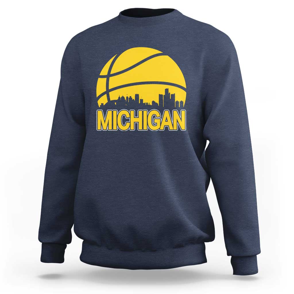 Vintage Michigan Skyline Sweatshirt Basketball Lover Gift
