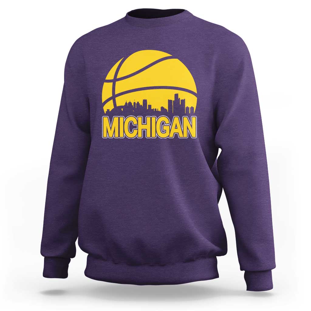 Vintage Michigan Skyline Sweatshirt Basketball Lover Gift