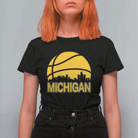 Vintage Michigan Skyline T Shirt For Women Basketball Lover Gift