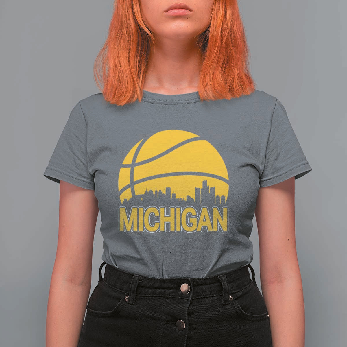 Vintage Michigan Skyline T Shirt For Women Basketball Lover Gift