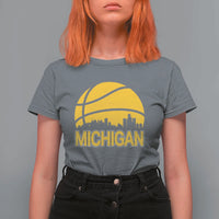 Vintage Michigan Skyline T Shirt For Women Basketball Lover Gift
