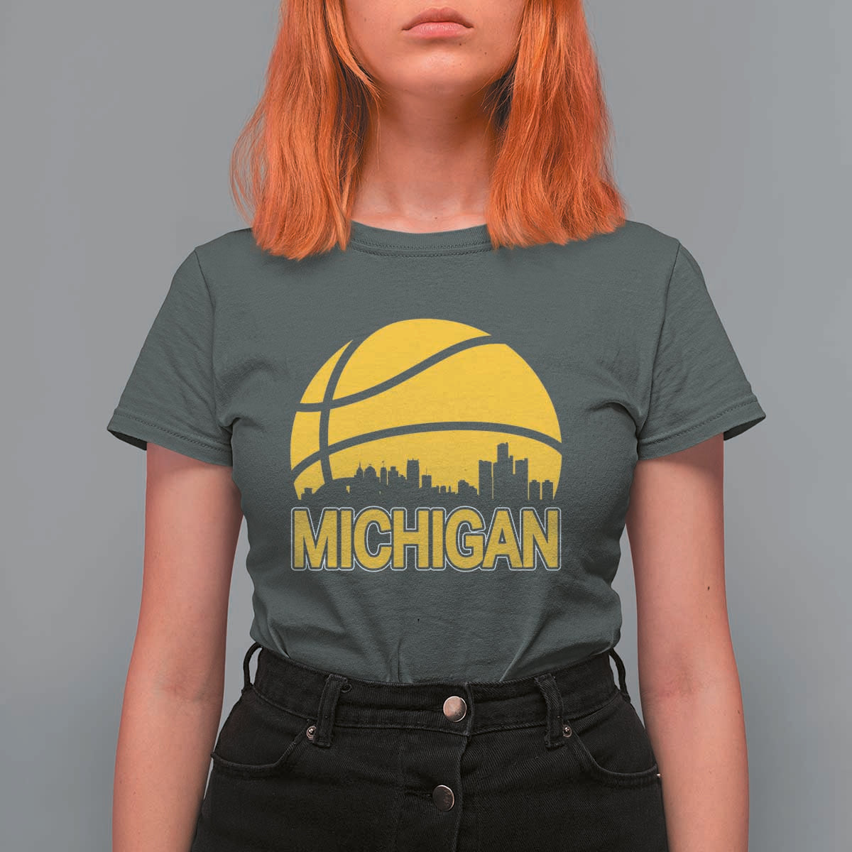 Vintage Michigan Skyline T Shirt For Women Basketball Lover Gift