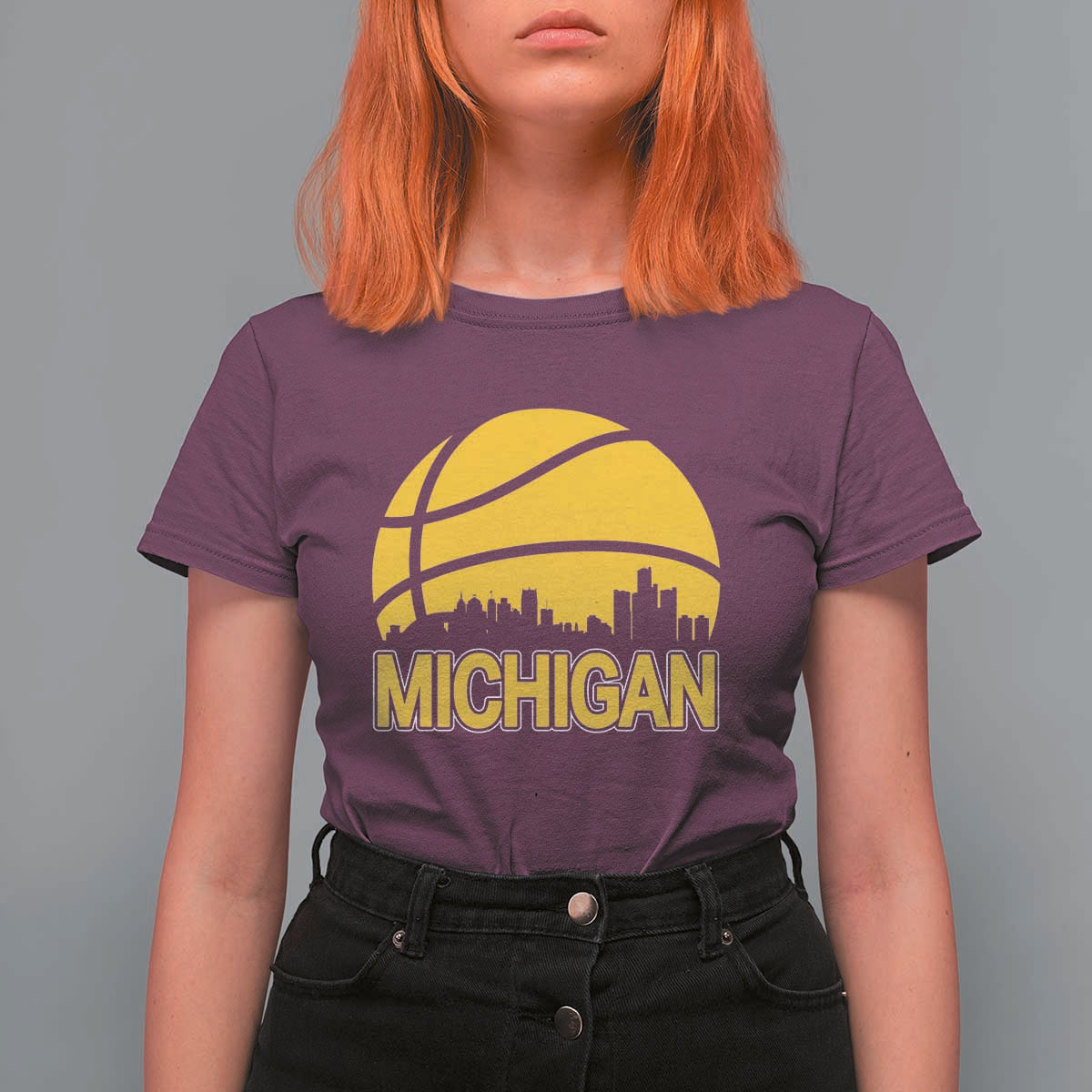 Vintage Michigan Skyline T Shirt For Women Basketball Lover Gift