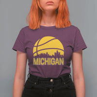Vintage Michigan Skyline T Shirt For Women Basketball Lover Gift