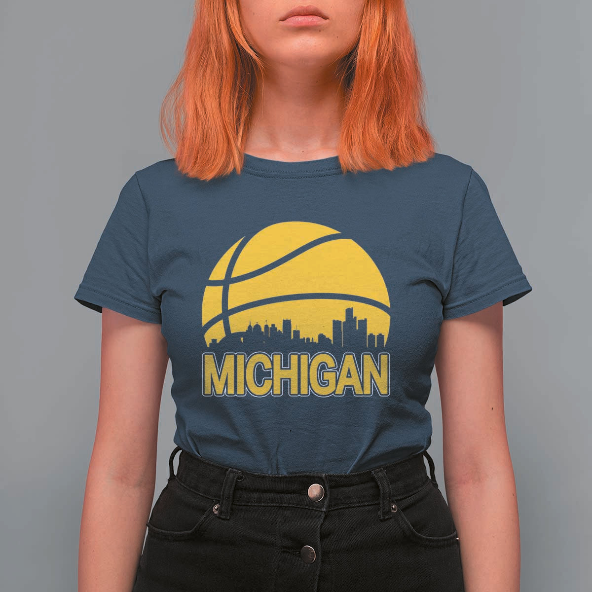 Vintage Michigan Skyline T Shirt For Women Basketball Lover Gift