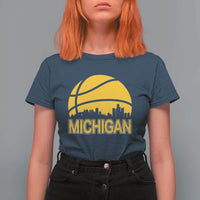 Vintage Michigan Skyline T Shirt For Women Basketball Lover Gift