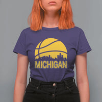Vintage Michigan Skyline T Shirt For Women Basketball Lover Gift