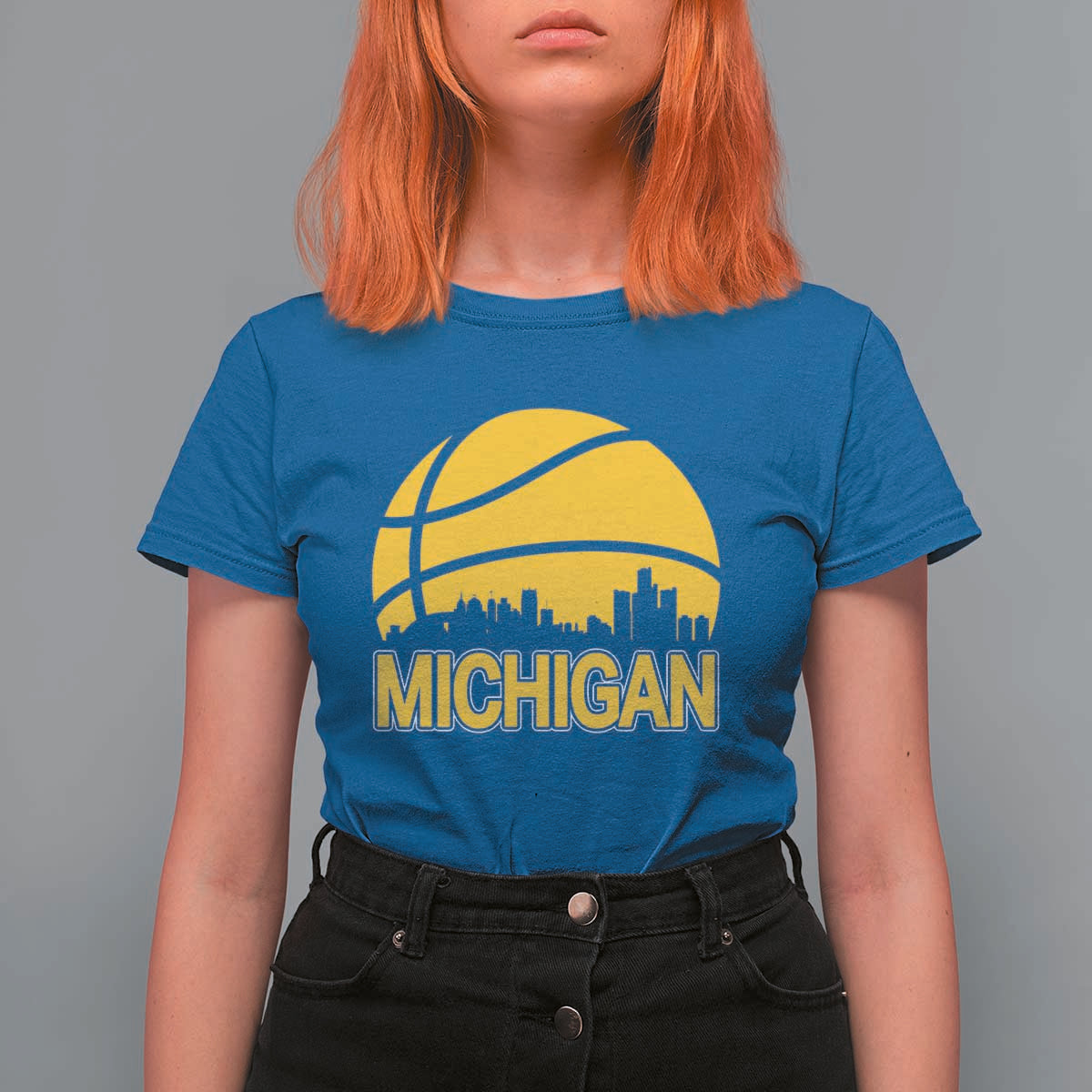 Vintage Michigan Skyline T Shirt For Women Basketball Lover Gift