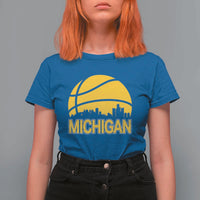 Vintage Michigan Skyline T Shirt For Women Basketball Lover Gift