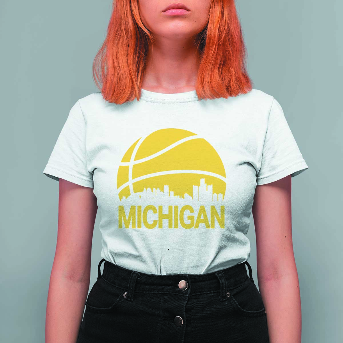 Vintage Michigan Skyline T Shirt For Women Basketball Lover Gift