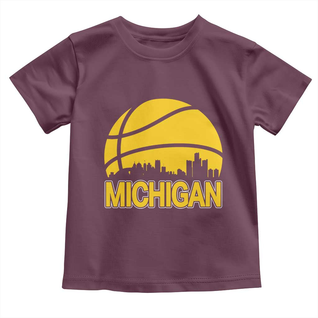Vintage Michigan Skyline Toddler T Shirt Basketball Lover Gift