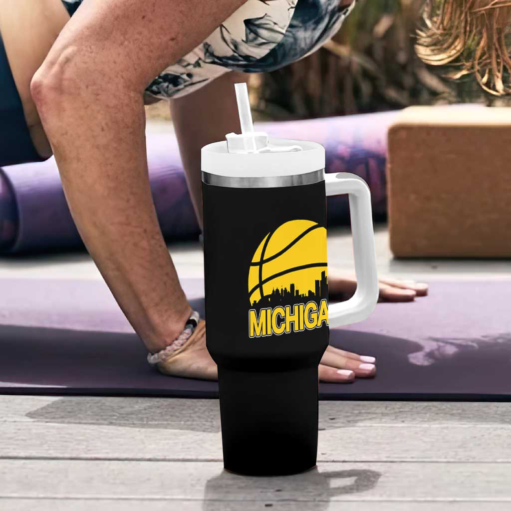 Vintage Michigan Skyline Tumbler With Handle Basketball Lover Gift