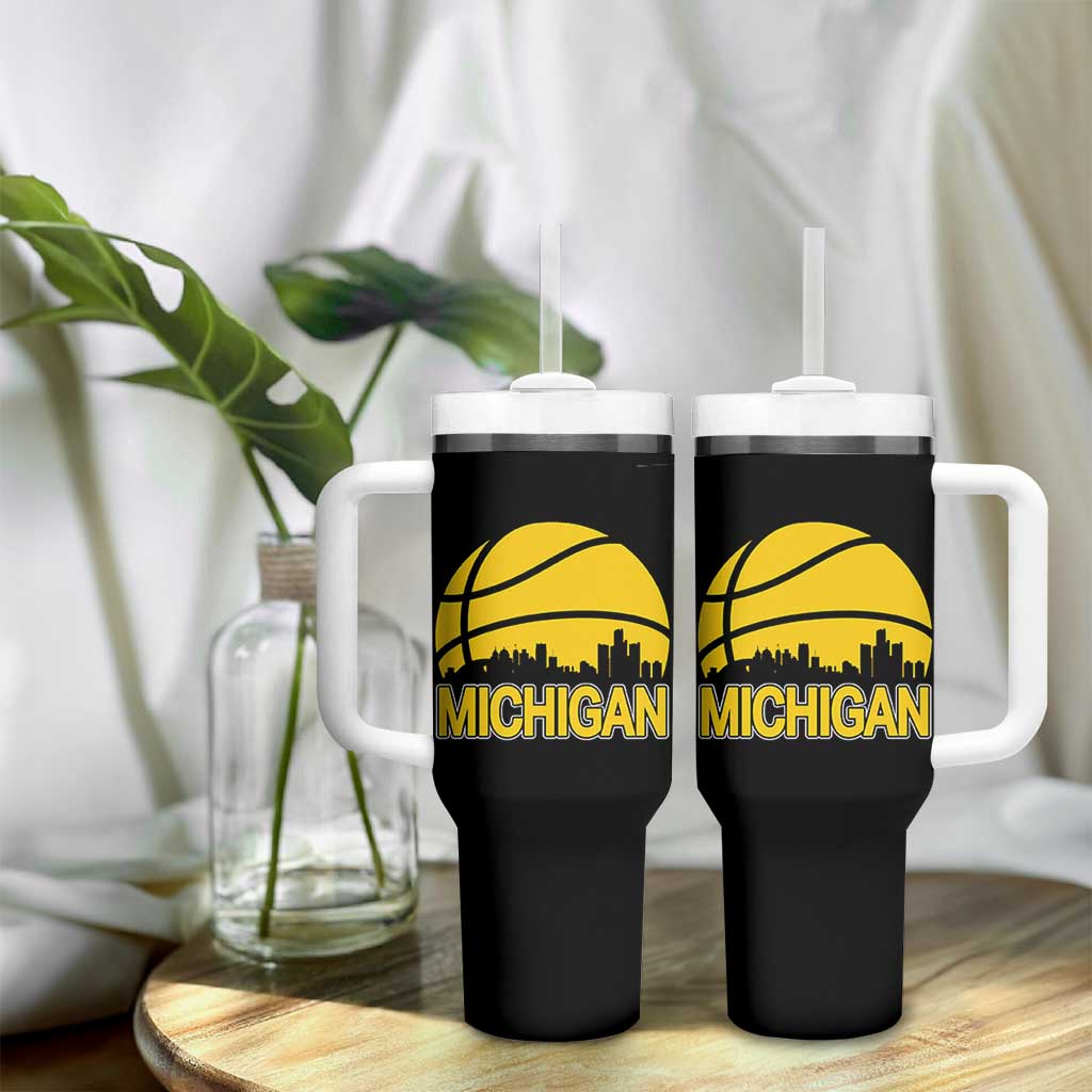 Vintage Michigan Skyline Tumbler With Handle Basketball Lover Gift