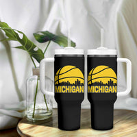 Vintage Michigan Skyline Tumbler With Handle Basketball Lover Gift