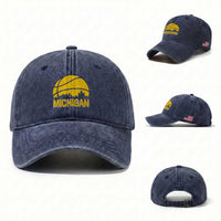 Vintage Michigan Skyline Washed Cotton Baseball Cap Basketball Lover Gift