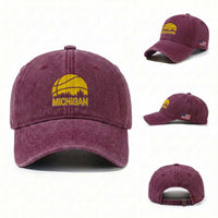 Vintage Michigan Skyline Washed Cotton Baseball Cap Basketball Lover Gift