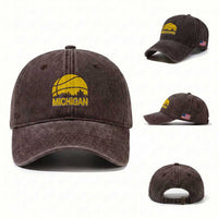 Vintage Michigan Skyline Washed Cotton Baseball Cap Basketball Lover Gift