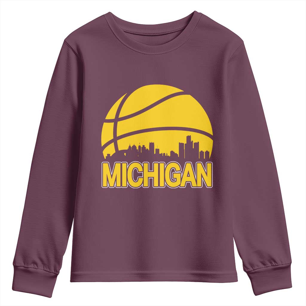 Vintage Michigan Skyline Youth Sweatshirt Basketball Lover Gift