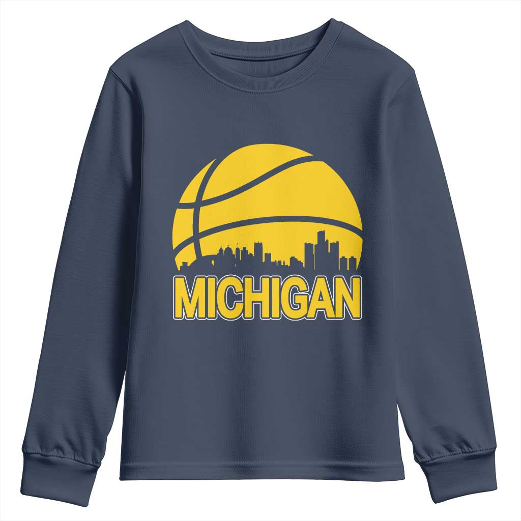 Vintage Michigan Skyline Youth Sweatshirt Basketball Lover Gift