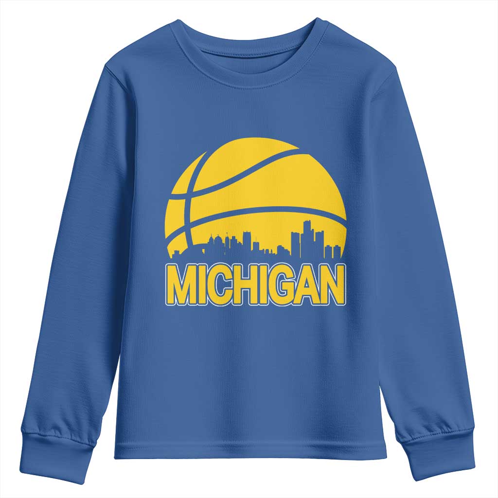 Vintage Michigan Skyline Youth Sweatshirt Basketball Lover Gift