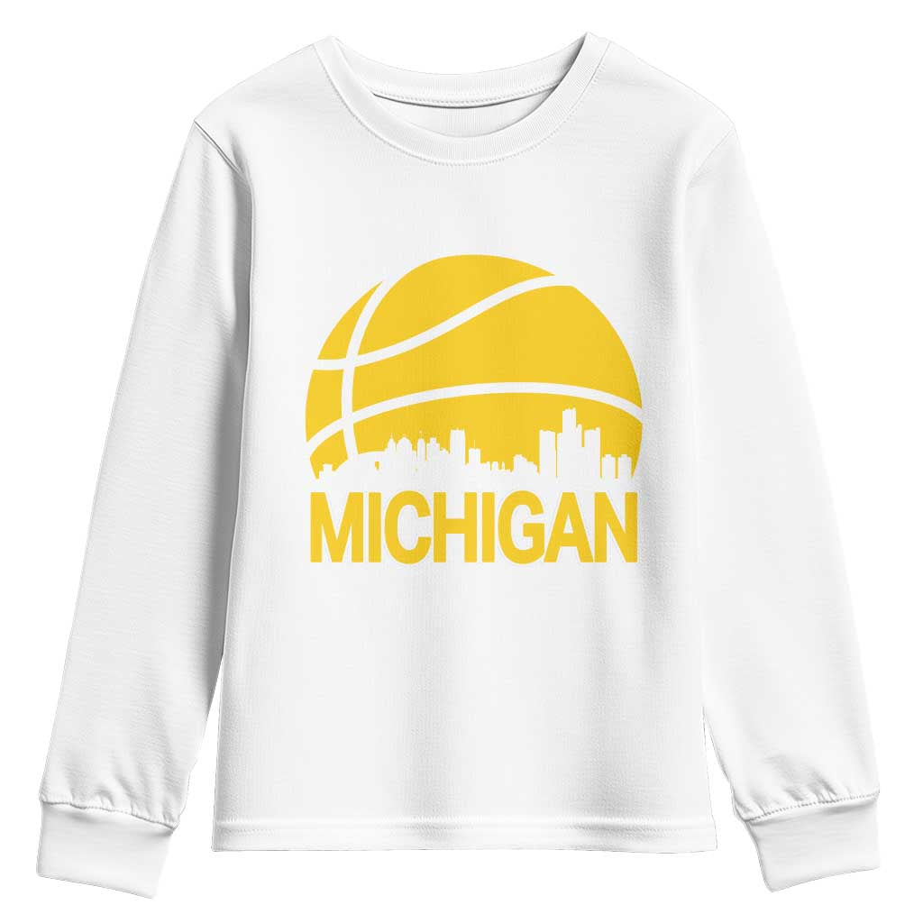 Vintage Michigan Skyline Youth Sweatshirt Basketball Lover Gift