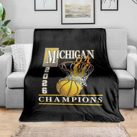 Michigan 2026 Flaming Hoop Basketball Lover Throw Blanket Champions Victory Graphic Sports Fan