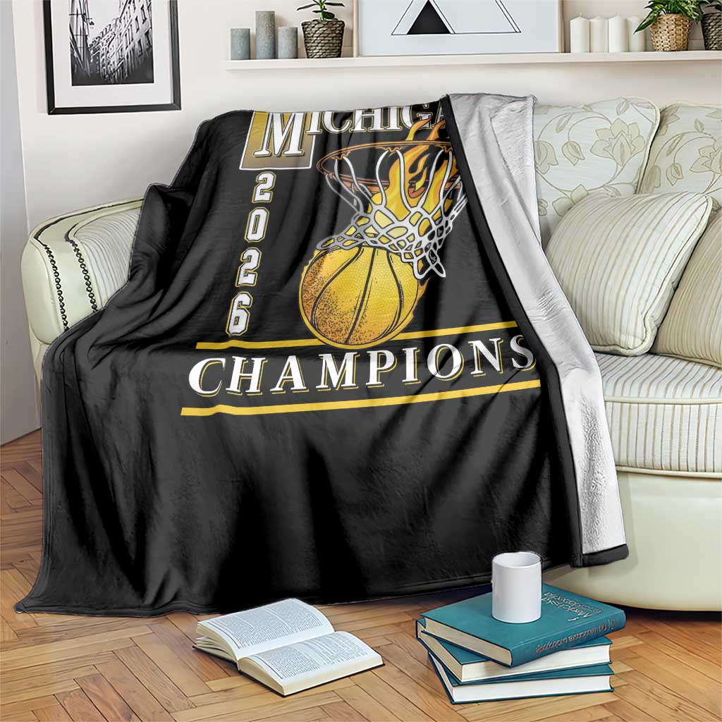 Michigan 2026 Flaming Hoop Basketball Lover Throw Blanket Champions Victory Graphic Sports Fan