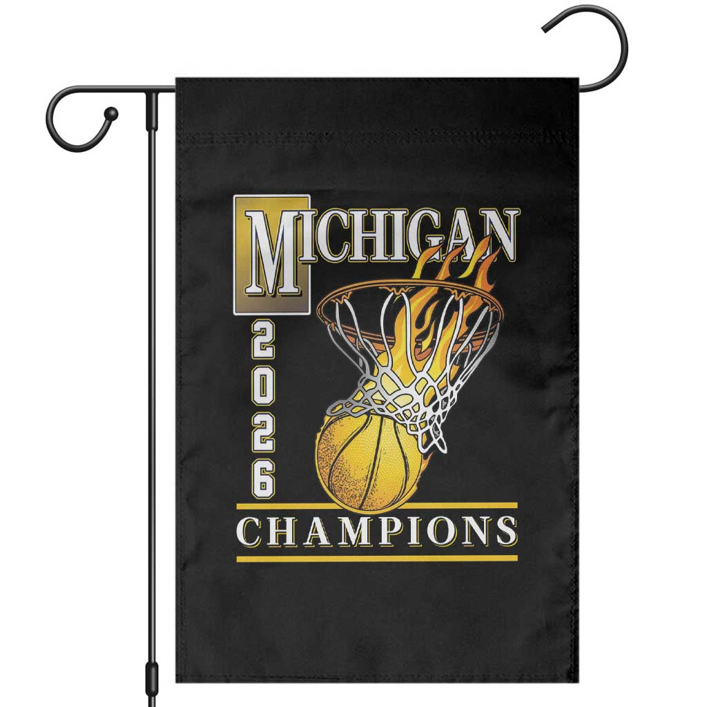 Michigan 2026 Flaming Hoop Basketball Lover Garden Flag Champions Victory Graphic Sports Fan
