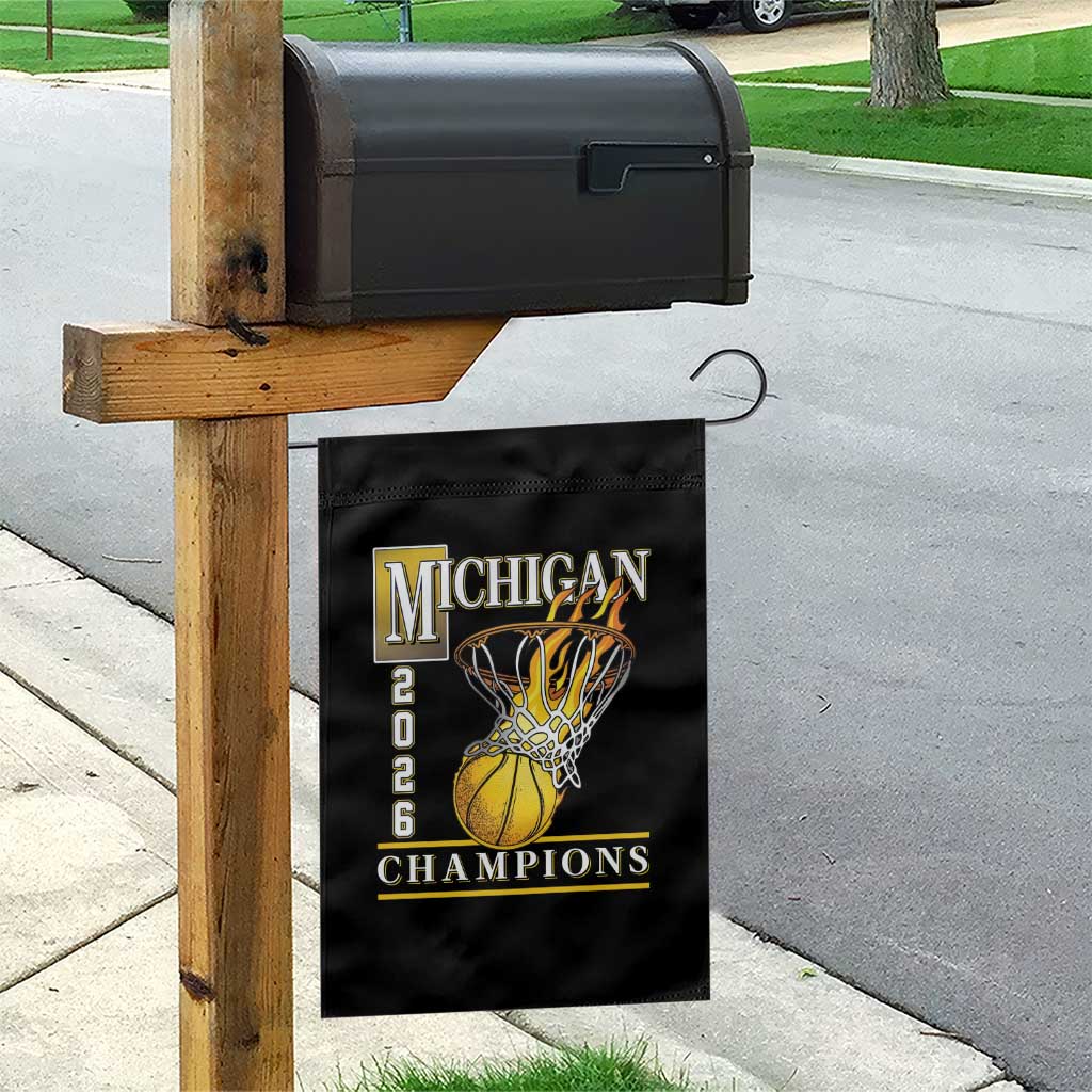 Michigan 2026 Flaming Hoop Basketball Lover Garden Flag Champions Victory Graphic Sports Fan
