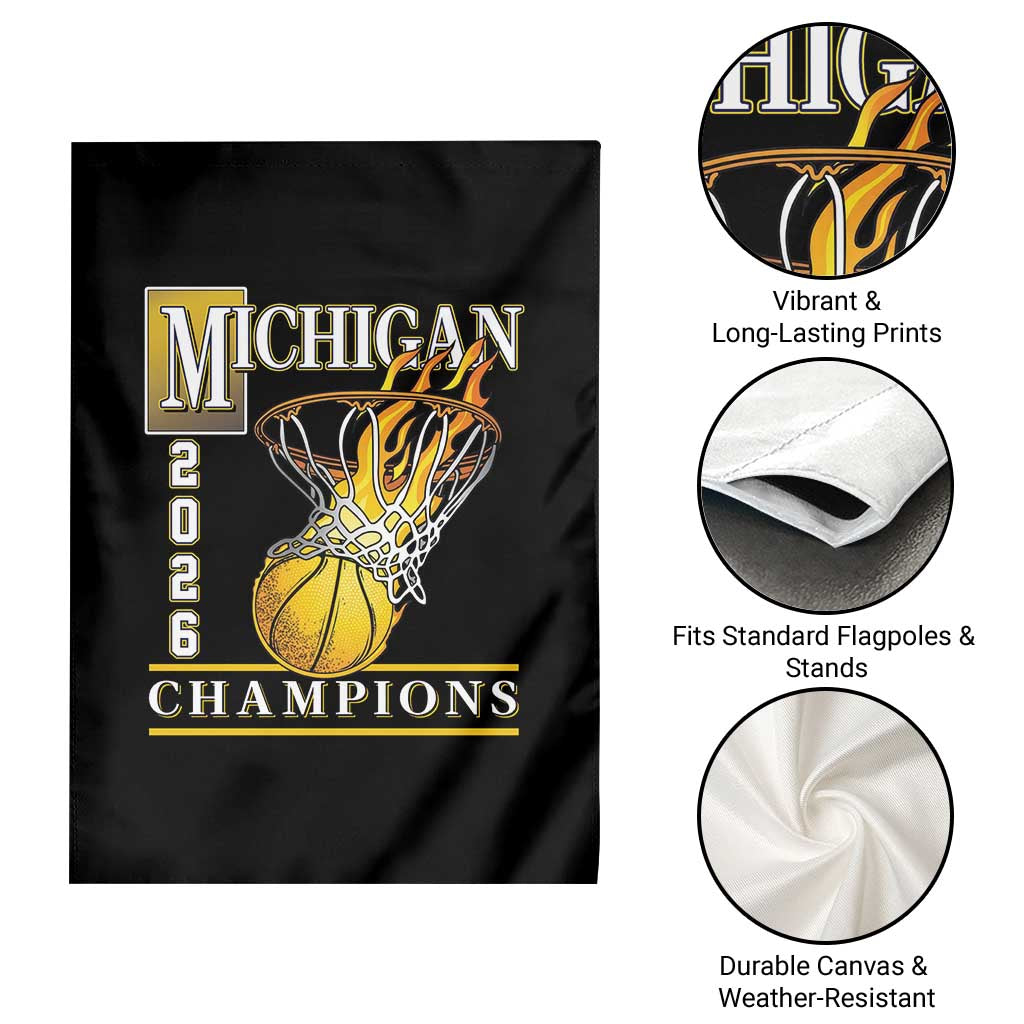 Michigan 2026 Flaming Hoop Basketball Lover Garden Flag Champions Victory Graphic Sports Fan