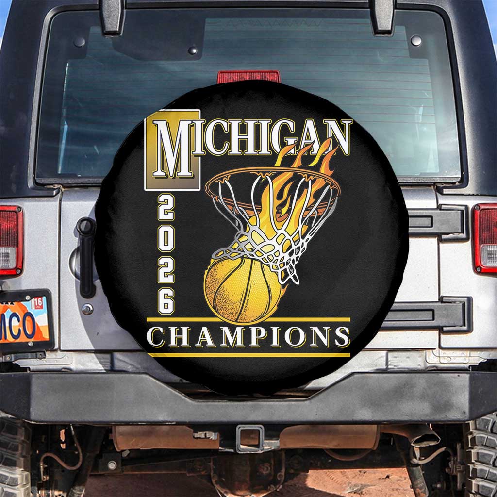 Michigan 2026 Flaming Hoop Basketball Lover Spare Tire Cover Champions Victory Graphic Sports Fan