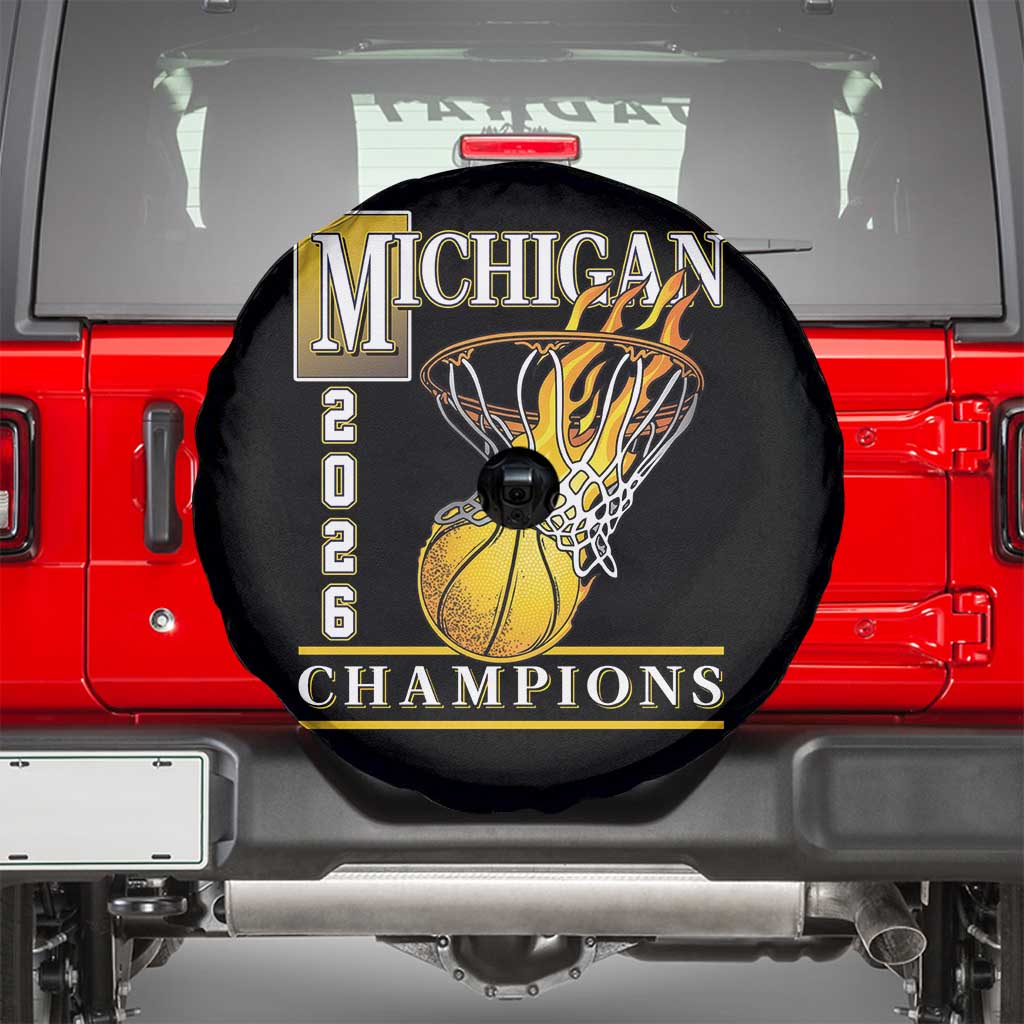 Michigan 2026 Flaming Hoop Basketball Lover Spare Tire Cover Champions Victory Graphic Sports Fan