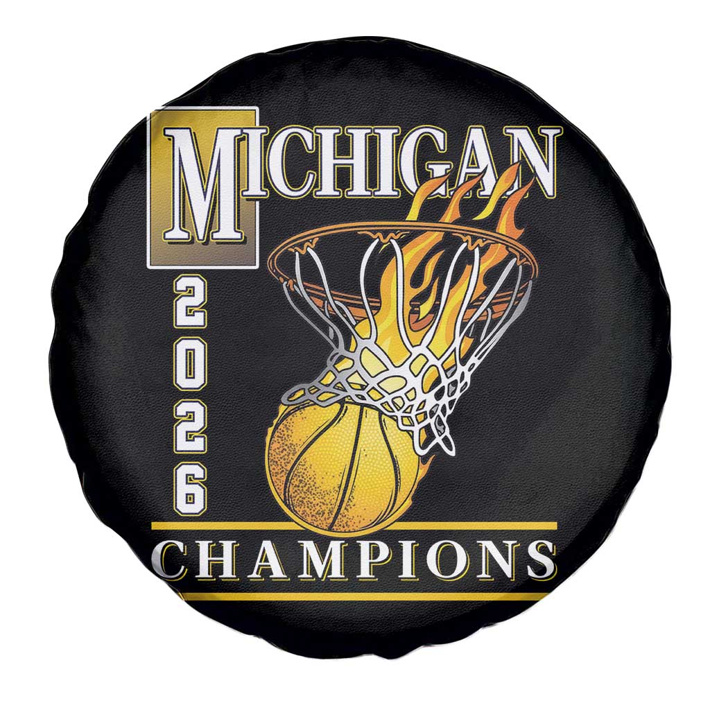 Michigan 2026 Flaming Hoop Basketball Lover Spare Tire Cover Champions Victory Graphic Sports Fan