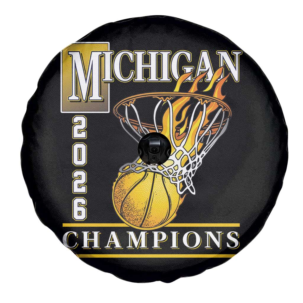 Michigan 2026 Flaming Hoop Basketball Lover Spare Tire Cover Champions Victory Graphic Sports Fan
