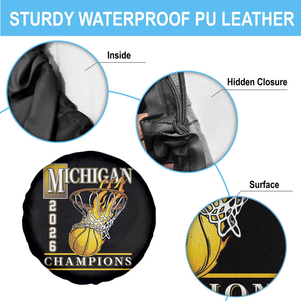 Michigan 2026 Flaming Hoop Basketball Lover Spare Tire Cover Champions Victory Graphic Sports Fan