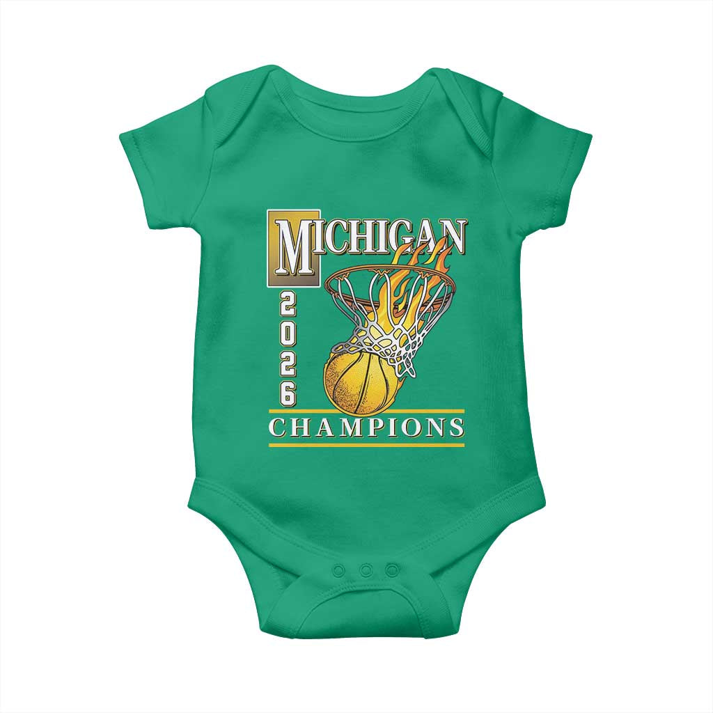 Michigan 2026 Flaming Hoop Basketball Lover Baby Onesie Champions Victory Graphic Sports Fan