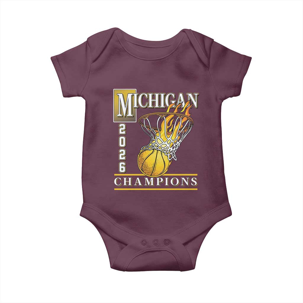 Michigan 2026 Flaming Hoop Basketball Lover Baby Onesie Champions Victory Graphic Sports Fan